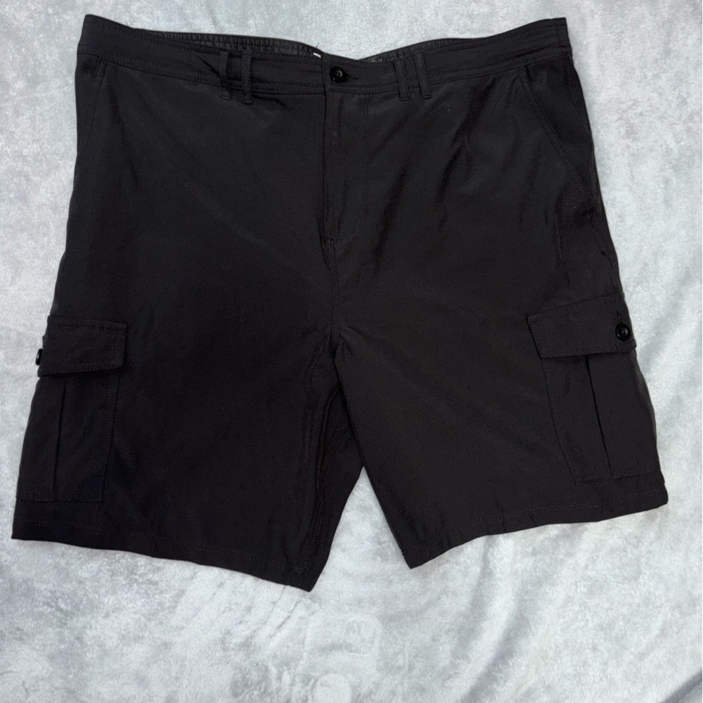 Black Cargo Shorts with Flat Front Design